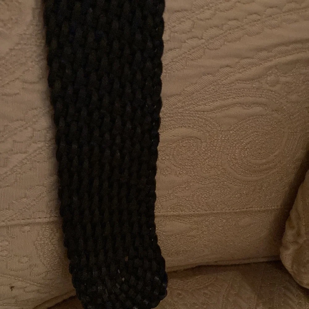 Chico’s Black & White Mosaic Round  Buckle Braided Leather Belt
